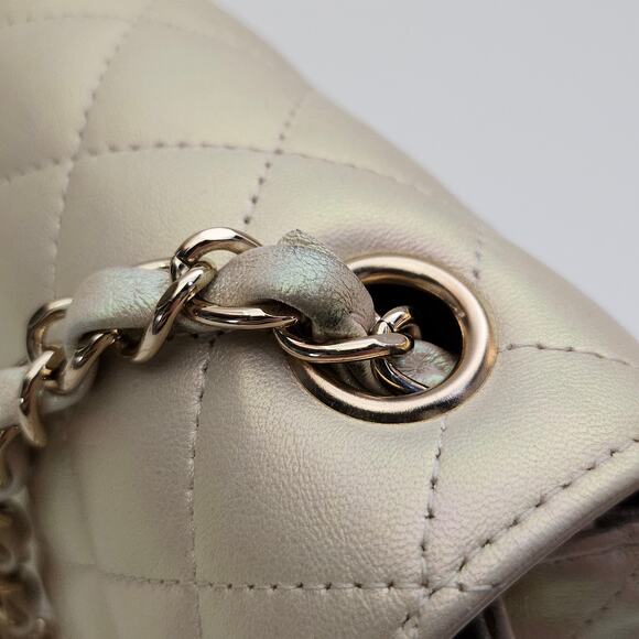 Chanel  Iridescent Lambskin Quilted Mini Rectangular Flap Champagne Gold - Picture 15 of 16